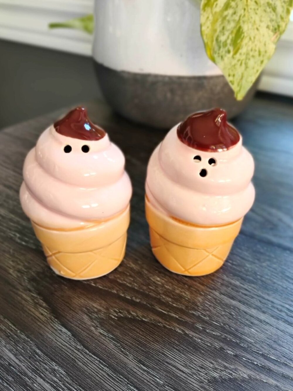Ice Cream Cone Salt & Pepper Shakers Ceramic